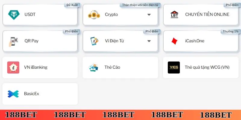 Chọn phương thức giao dịch nạp tiền, rút tiền