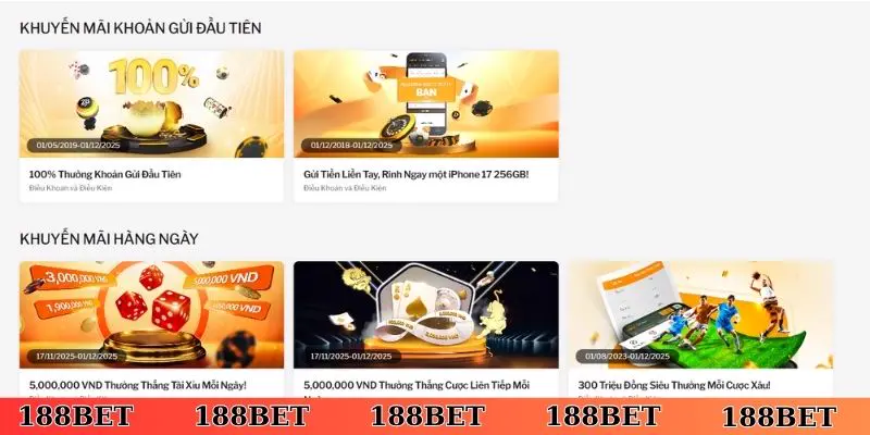 Khuyến mãi 188Bet - Ưu đãi nạp tiền