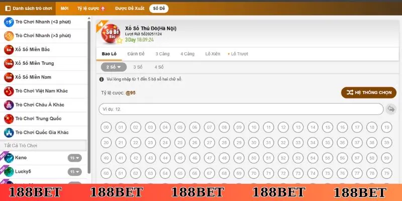 Những loại hình xổ số 188Bet được người chơi ưa chuộng