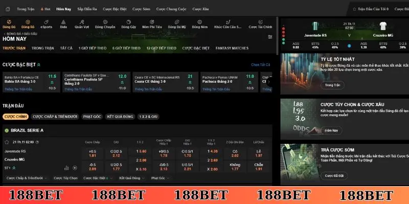 Sảnh game thể thao 188Bet được yêu thích hàng đầu trên thị trường